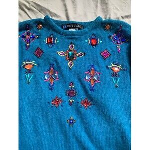 I.B. Diffusion VTG 90's Beaded Silk Blend Angora Sweater Women's Size M Blue